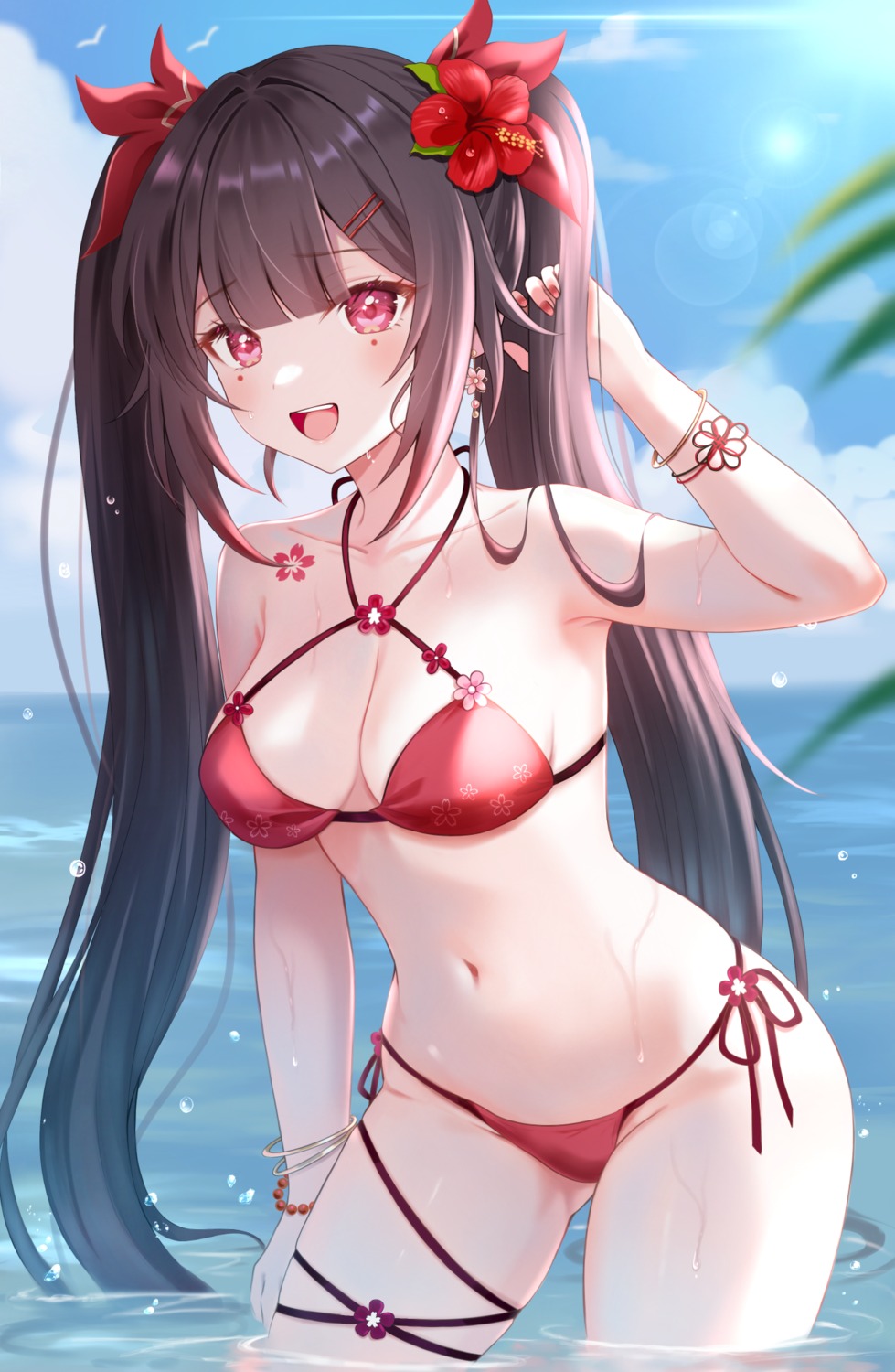 bikini garter honkai:_star_rail nasii sparkle_(honkai:_star_rail) swimsuits tattoo wet