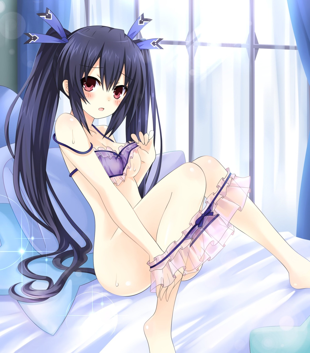 areola bra choujigen_game_neptune lingerie noire pantsu panty_pull see_through undressing zero_(ray_0805)