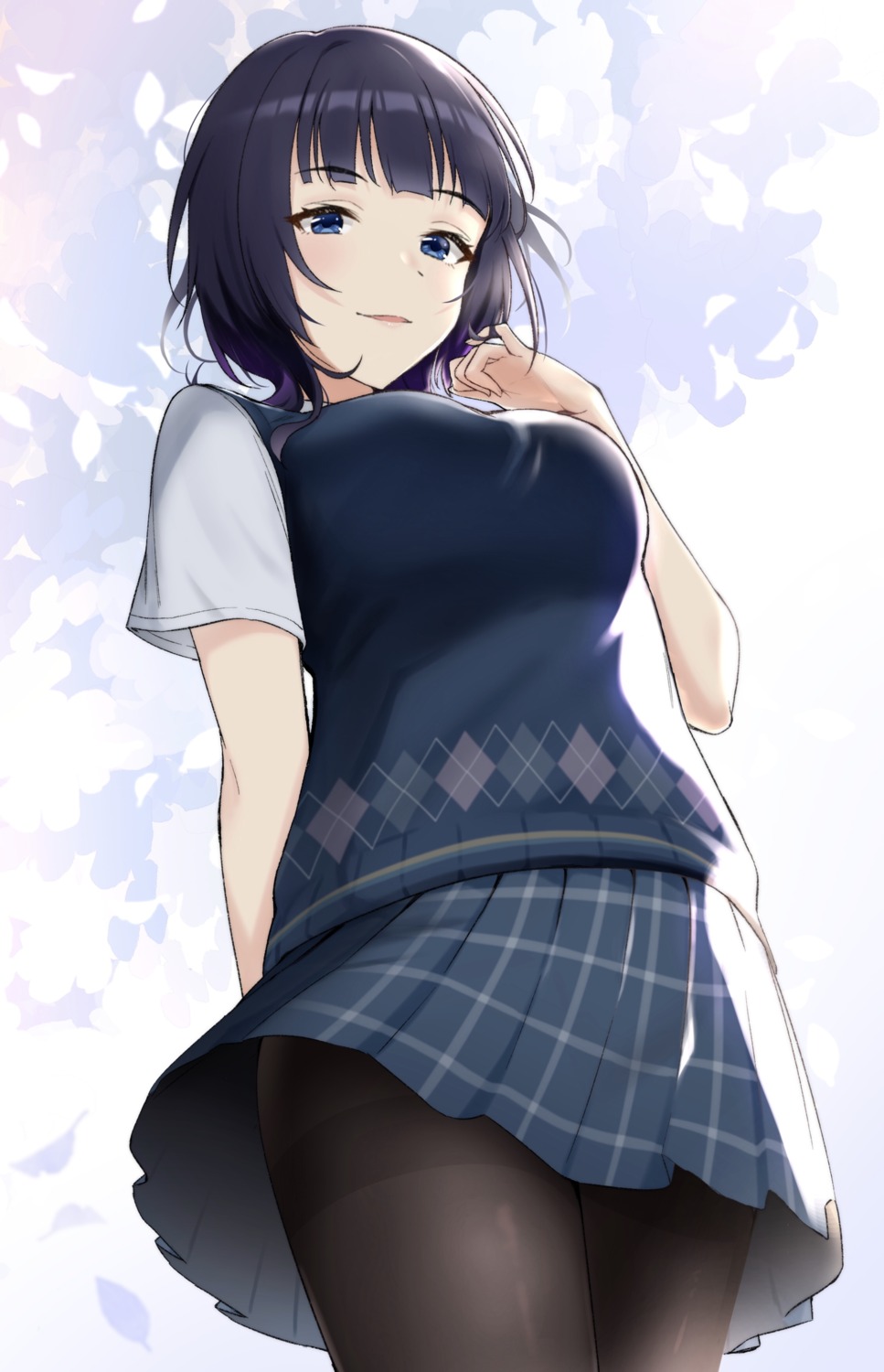 asaka_karin kitaku_jikan_(ktk_jkn) love_live!_nijigasaki_high_school_idol_club pantyhose seifuku skirt_lift sweater