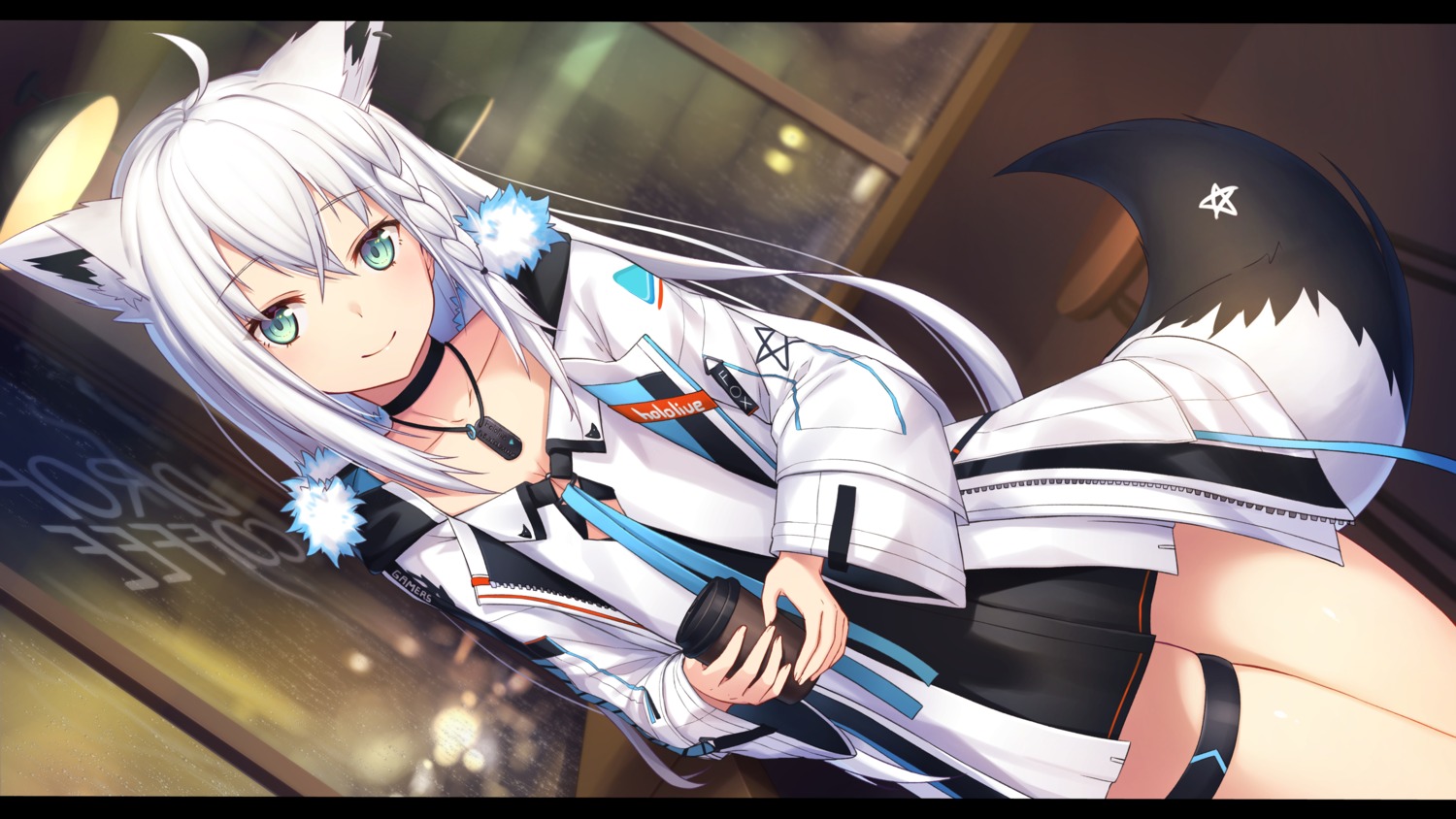 animal_ears cleavage garter hololive hololive_gamers kitsune nishino_eri shirakami_fubuki tail wallpaper