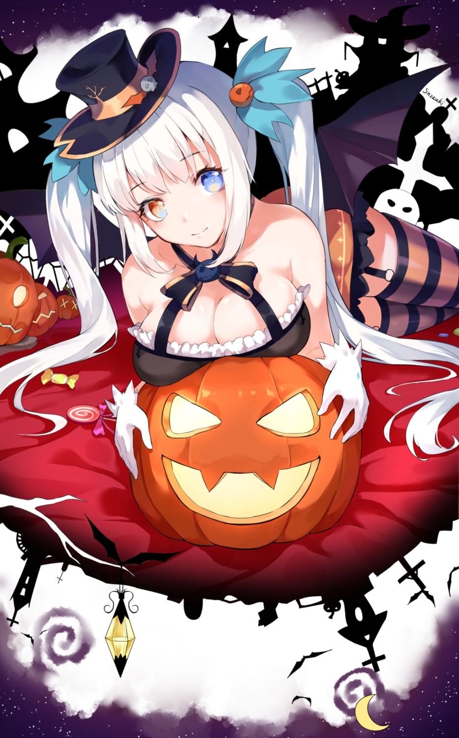 cleavage halloween heterochromia kagura_mea kagura_mea_channel snozaki stockings thighhighs wings