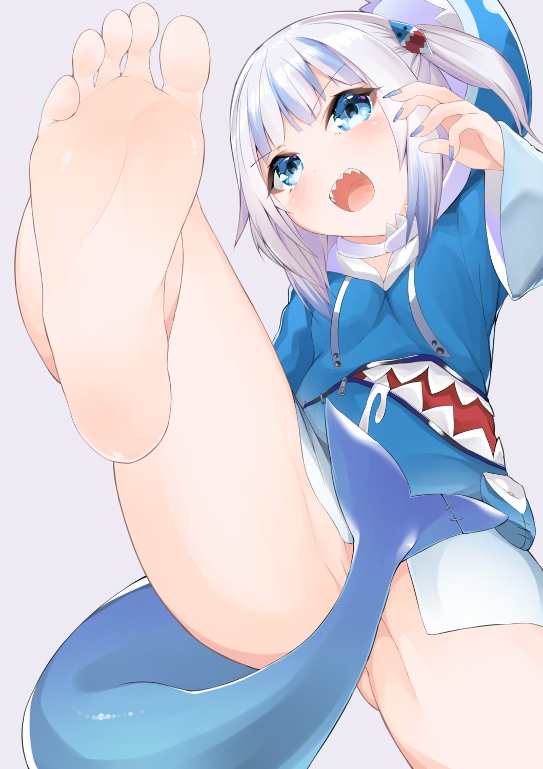 feet gawr_gura hololive hololive_english ju_yorimoto_(ranten_yume) nopan skirt_lift tail