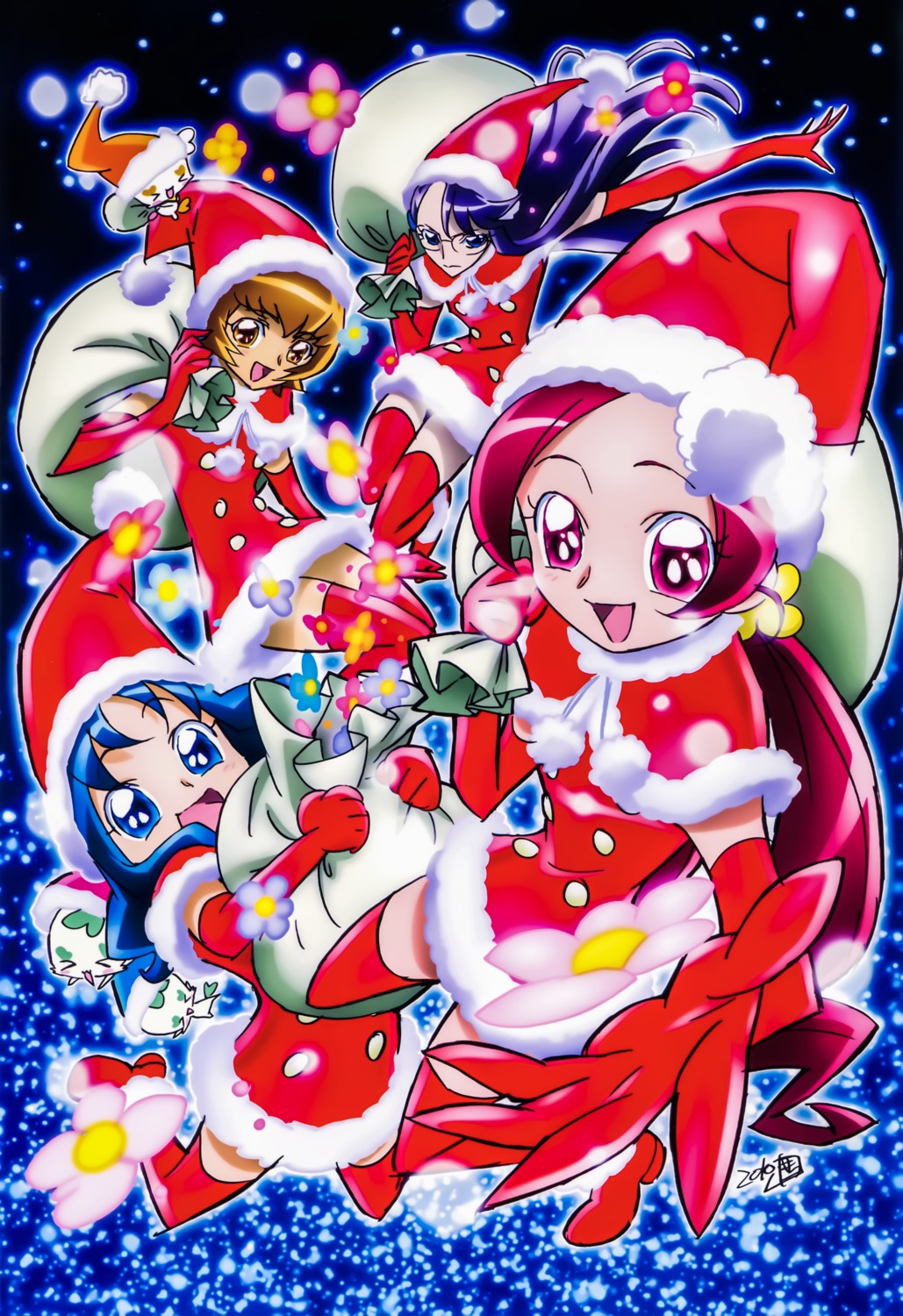 christmas chypre coffret dress hanasaki_tsubomi heartcatch_precure! heels kurumi_erika megane myoudouin_itsuki potpourri_(precure) precure thighhighs tsukikage_yuri umakoshi_yoshihiko