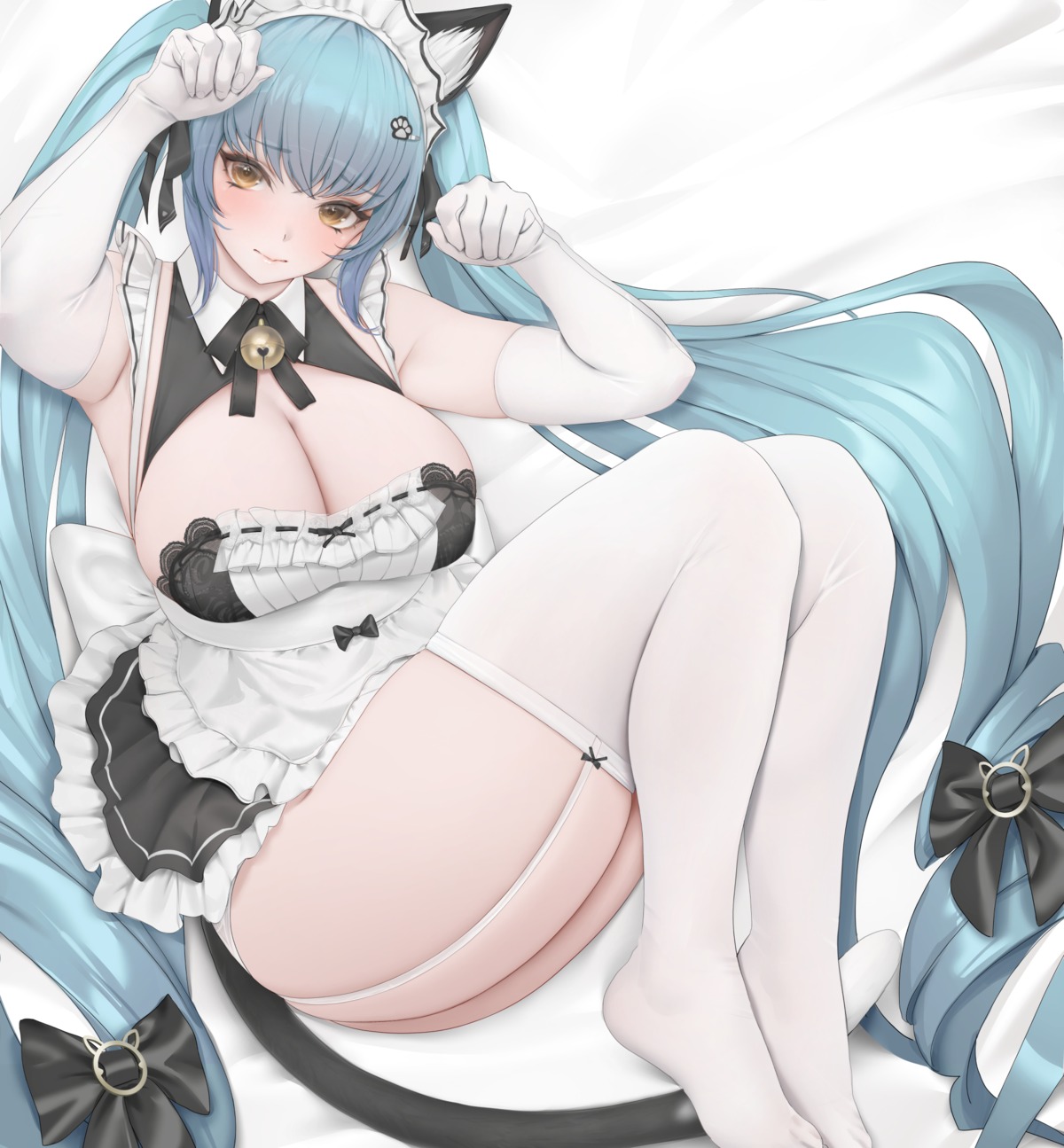 animal_ears goddess_of_victory:_nikke maid ndoon nekomimi no_bra privaty skirt_lift stockings tail thighhighs