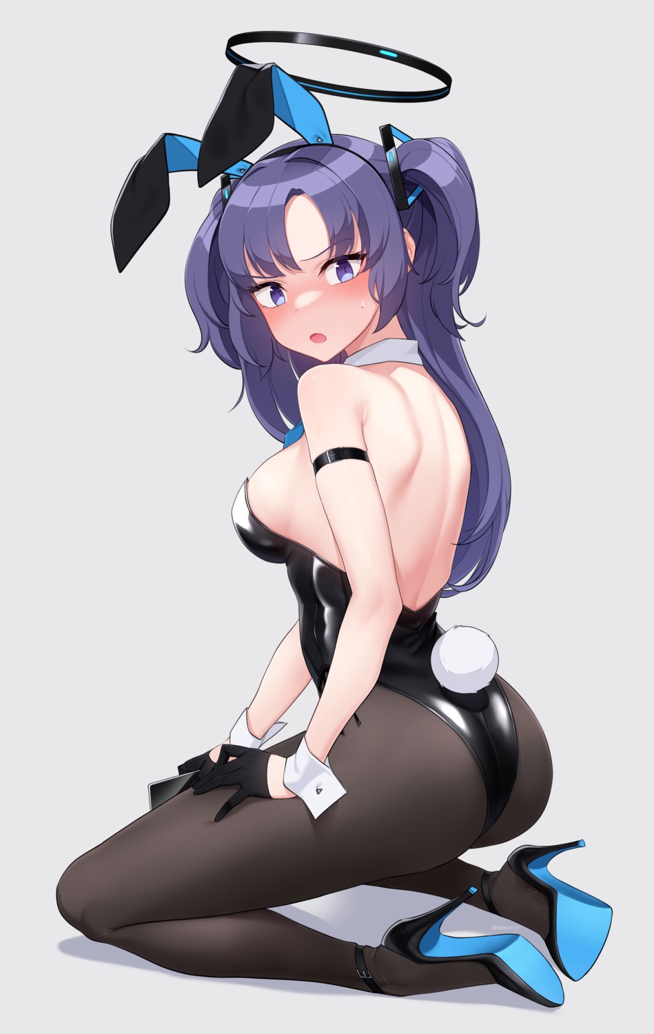 animal_ears ass blue_archive bunny_ears bunny_girl halo hayase_yuuka heels narynn no_bra pantyhose tail