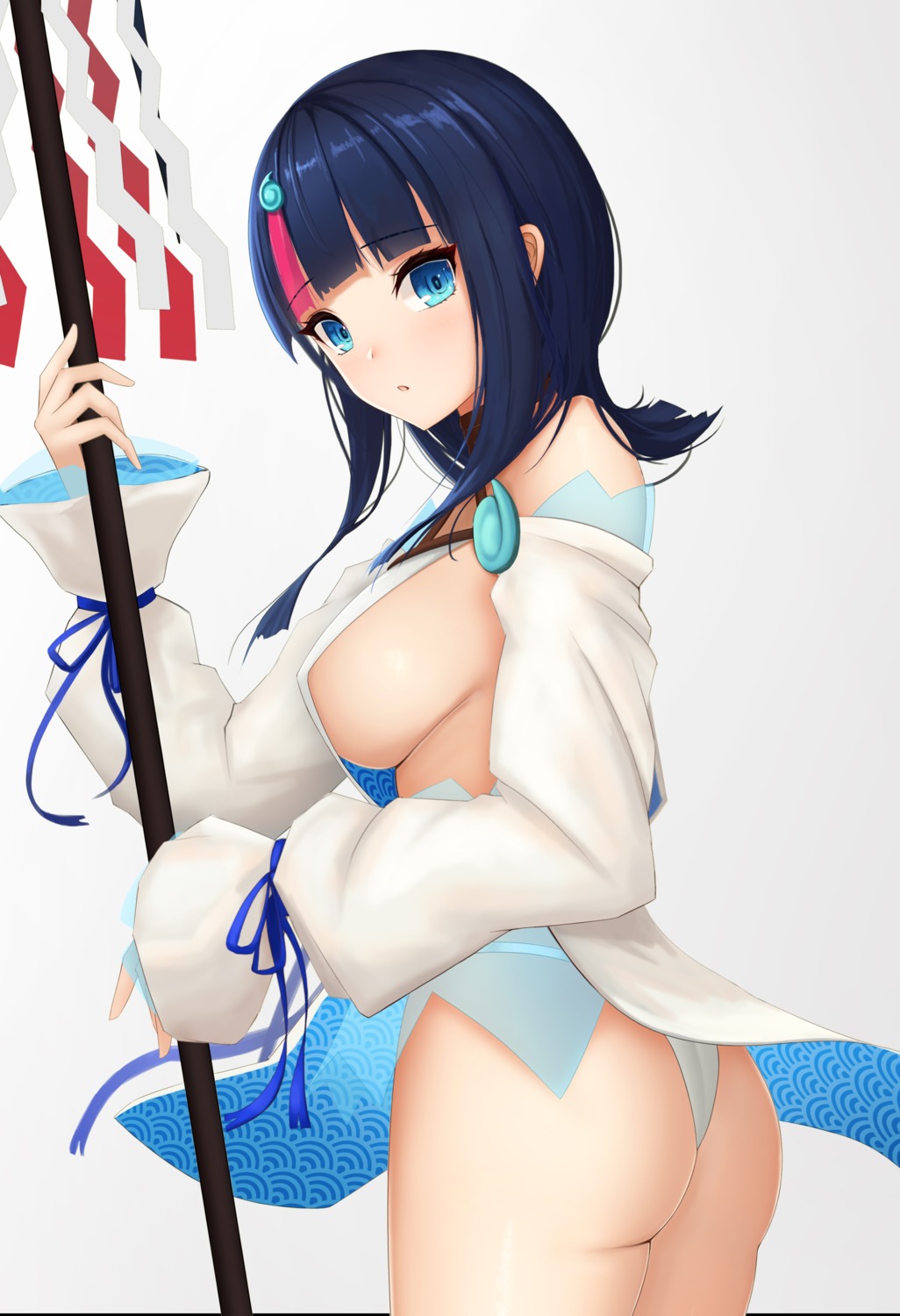 abeen_jhong ass fate/requiem japanese_clothes no_bra pantsu see_through skirt_lift thong utsumi_erice weapon