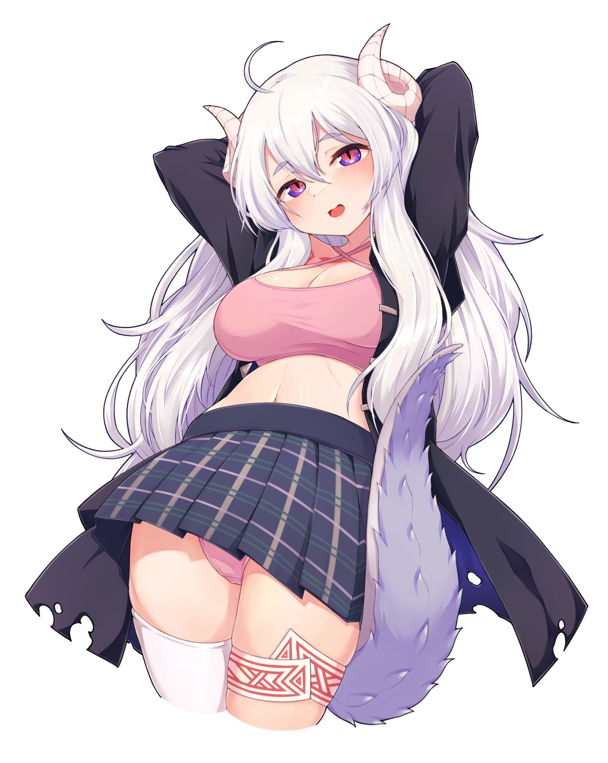 cleavage horns pantsu patenusu skirt_lift tail thighhighs