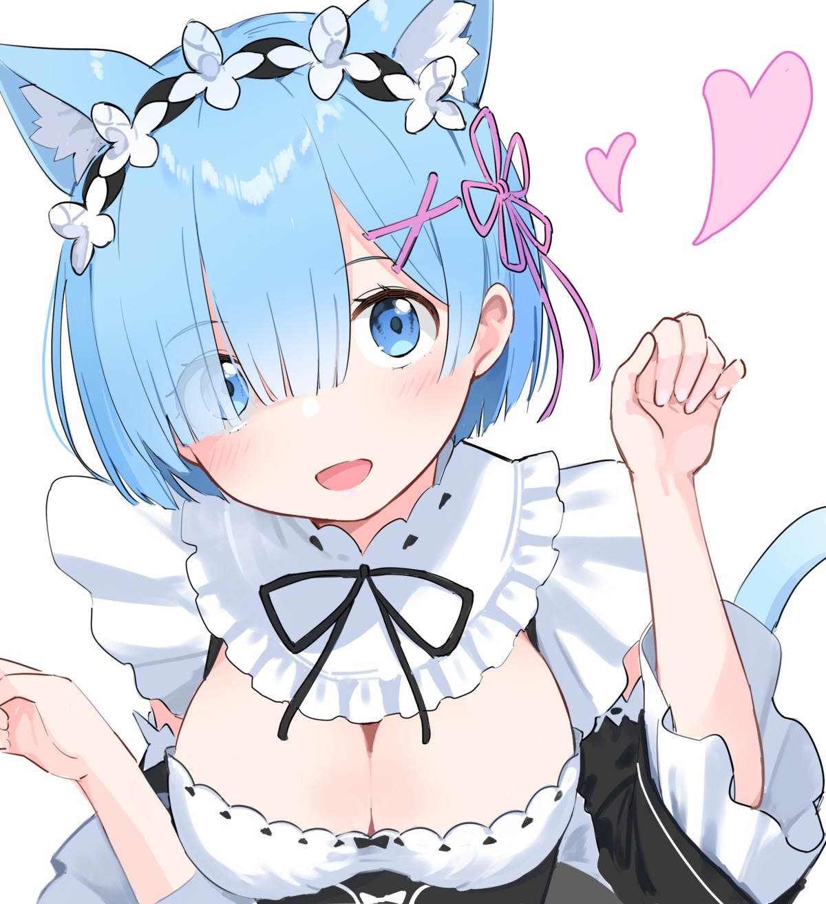 animal_ears maid mameroku nekomimi no_bra re_zero_kara_hajimeru_isekai_seikatsu rem_(re_zero) tail