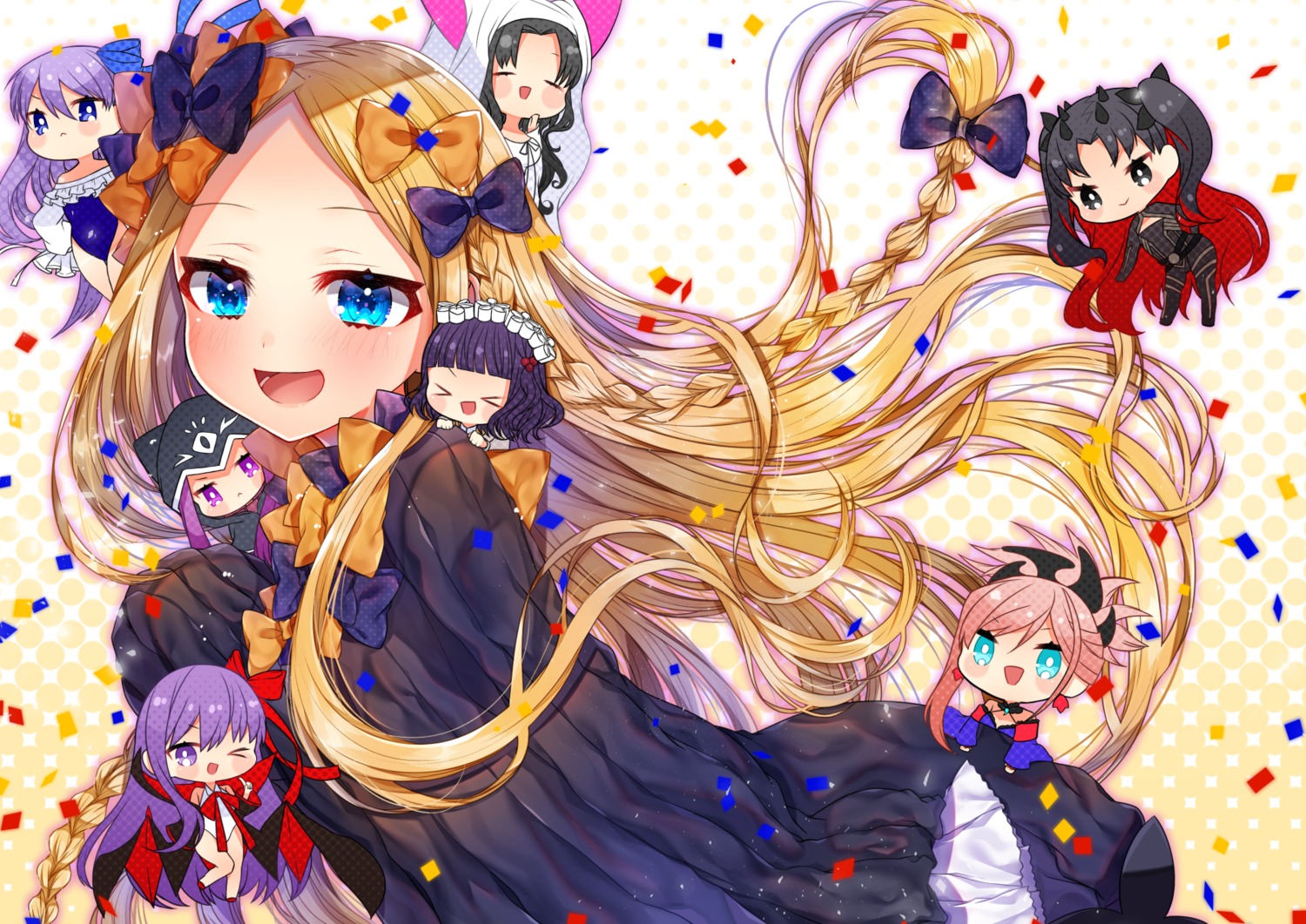 abigail_williams_(fate) akirannu bb_(fate/extra_ccc) bodysuit chibi fate/grand_order katsushika_hokusai_(fate) leotard medusa_(lancer) meltlilith miyamoto_musashi_(fate/grand_order) sessyoin_kiara space_ishtar_(fate) swimsuits