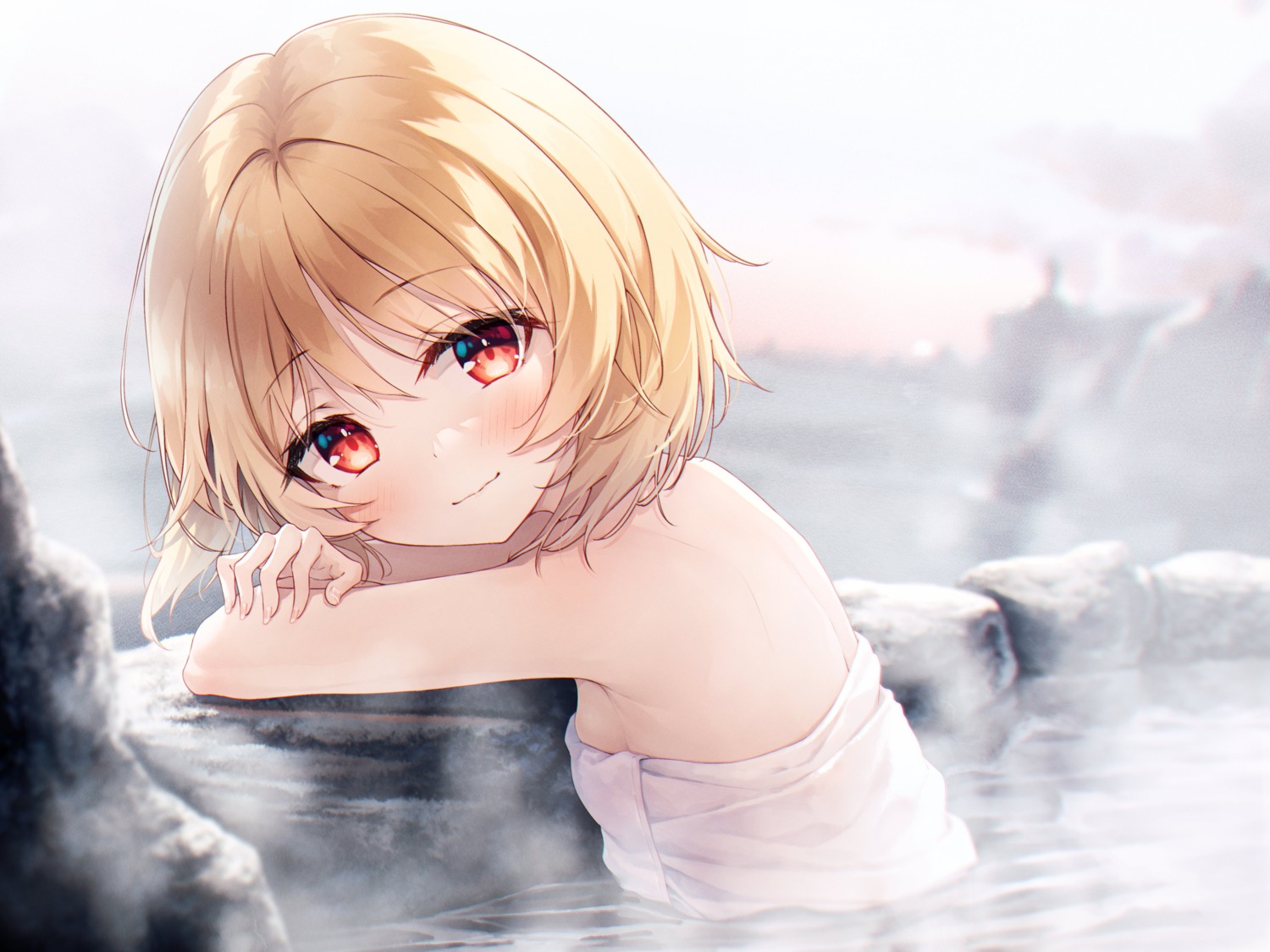 bathing cura loli onsen rail_romanesque raro towel wet