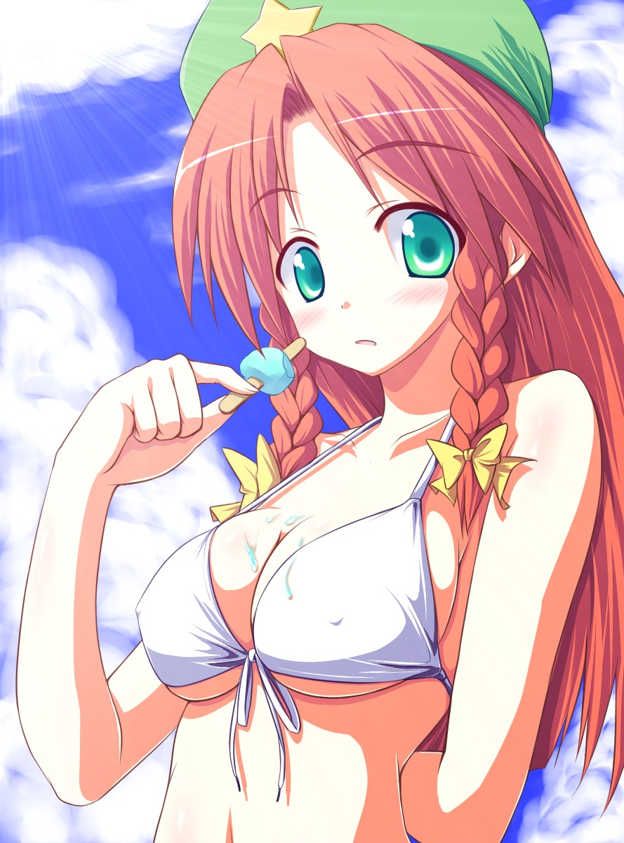 bikini cream erect_nipples hong_meiling nirap swimsuits touhou