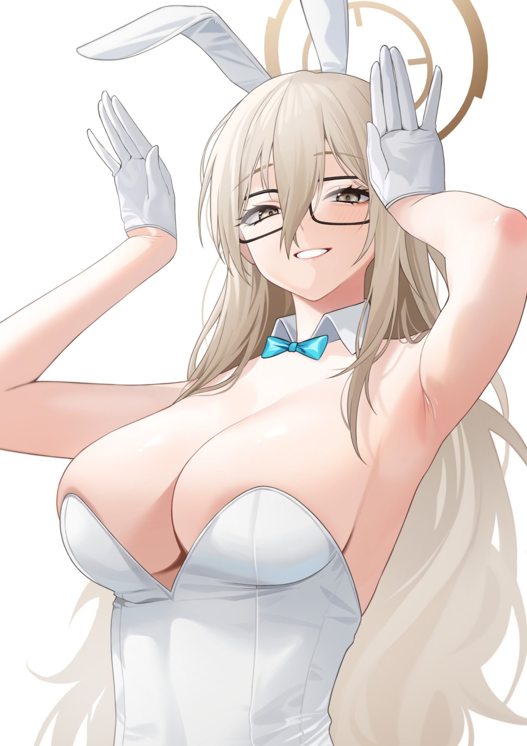 animal_ears blue_archive bunny_ears bunny_girl guntree halo megane murokasa_akane no_bra