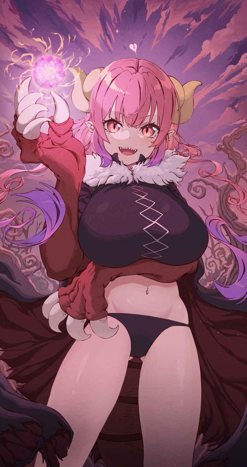 breast_hold horns hyunwoo ilulu kobayashi-san_chi_no_maidragon monster_girl pantsu pointy_ears tail