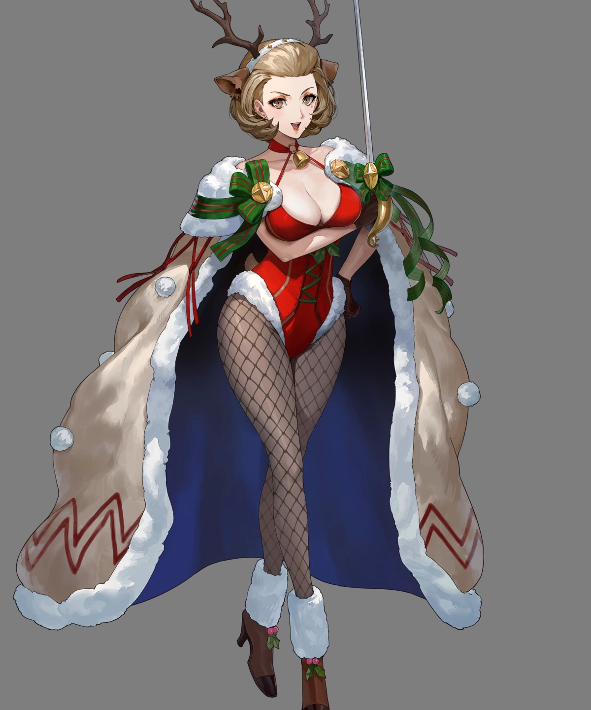 animal_ears breast_hold christmas ekao fire_emblem fire_emblem_three_houses fishnets heels horns leotard manuela_casagranda nintendo no_bra pantyhose sword tail transparent_png