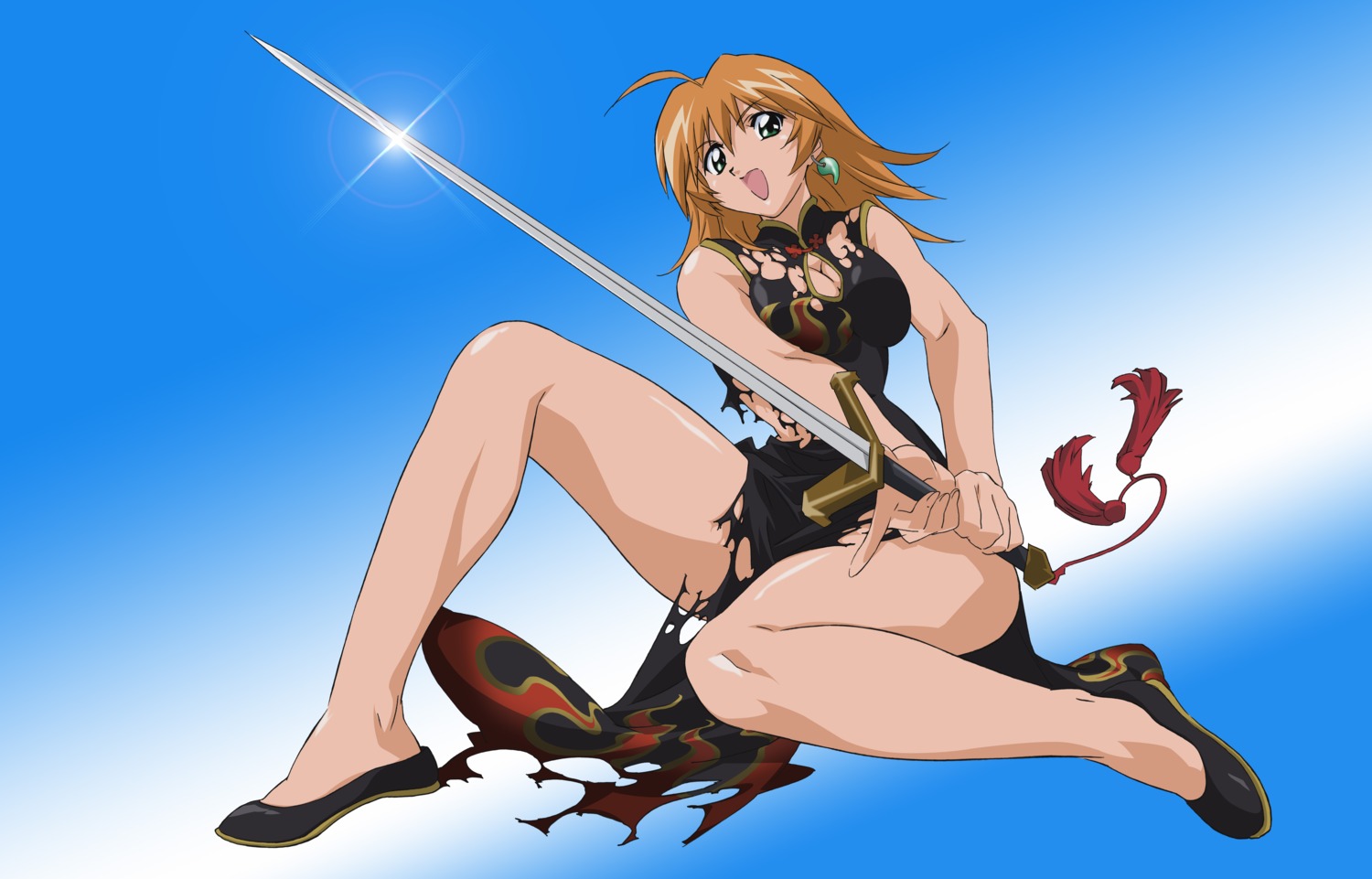 chinadress cleavage ikkitousen ikkitousen~dragon_destiny~ sonsaku_hakufu sword torn_clothes