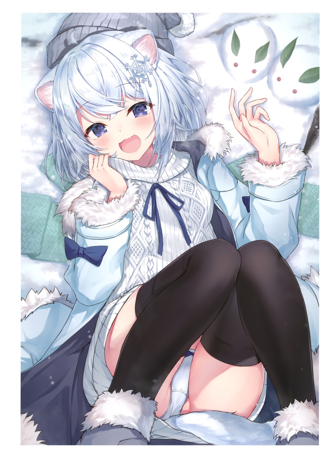 animal_ears nekomimi pantsu skirt_lift sweater tail thighhighs topia