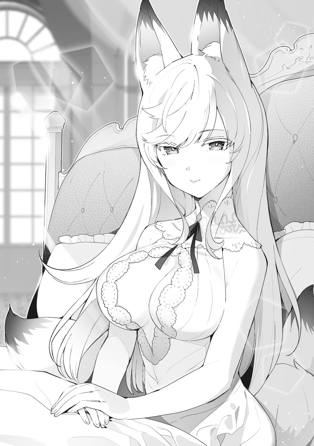 animal_ears kat_(bu-kunn) kitsune monochrome tail