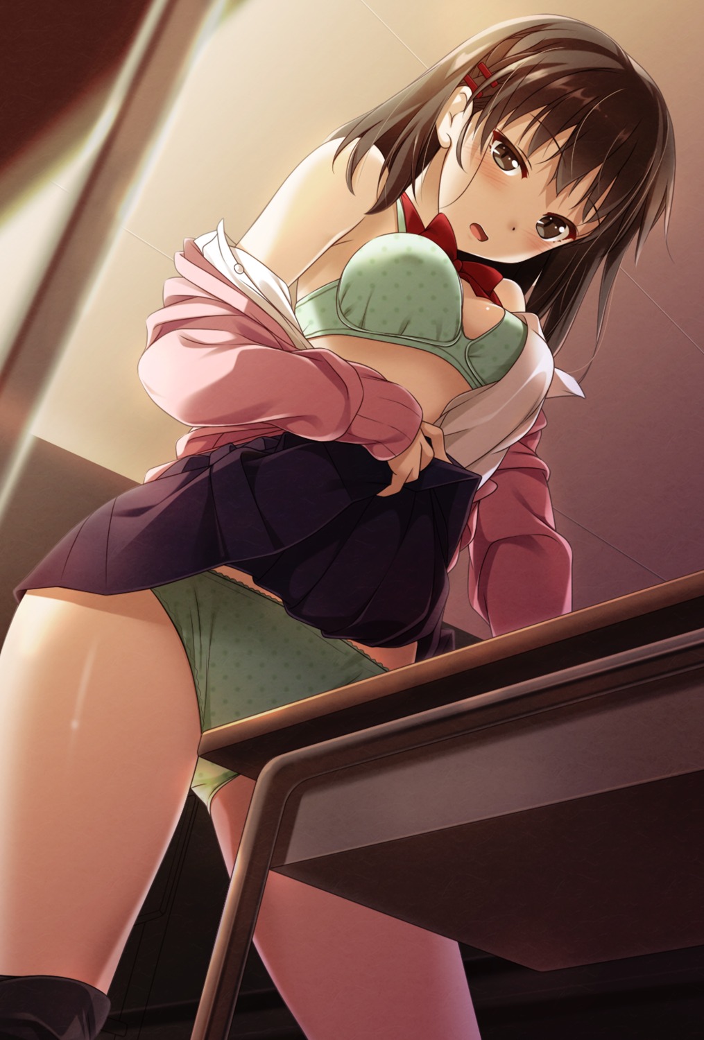 bra cleavage masturbation open_shirt pantsu seifuku skirt_lift sweater uzuki_hiro