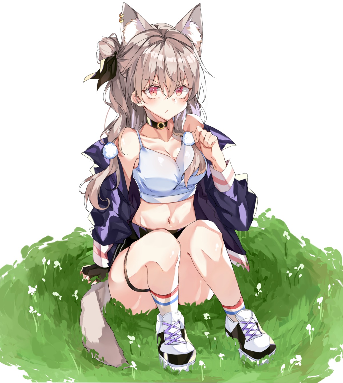 animal_ears breast_hold cleavage garter gym_uniform kanniiepan tail