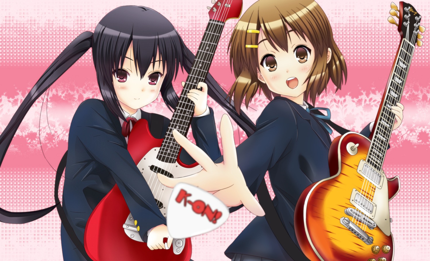 guitar hirasawa_yui k-on! nakano_azusa seifuku yuyui