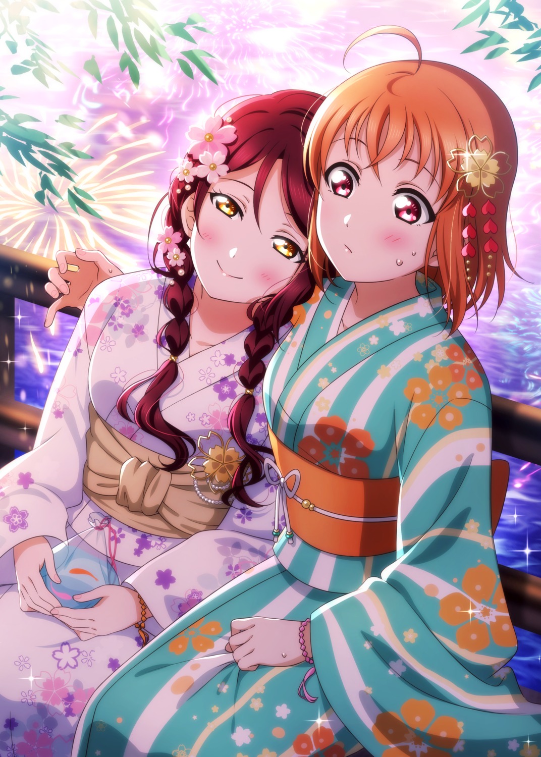 kougi_hiroshi love_live!_sunshine!! sakurauchi_riko takami_chika yukata yuri