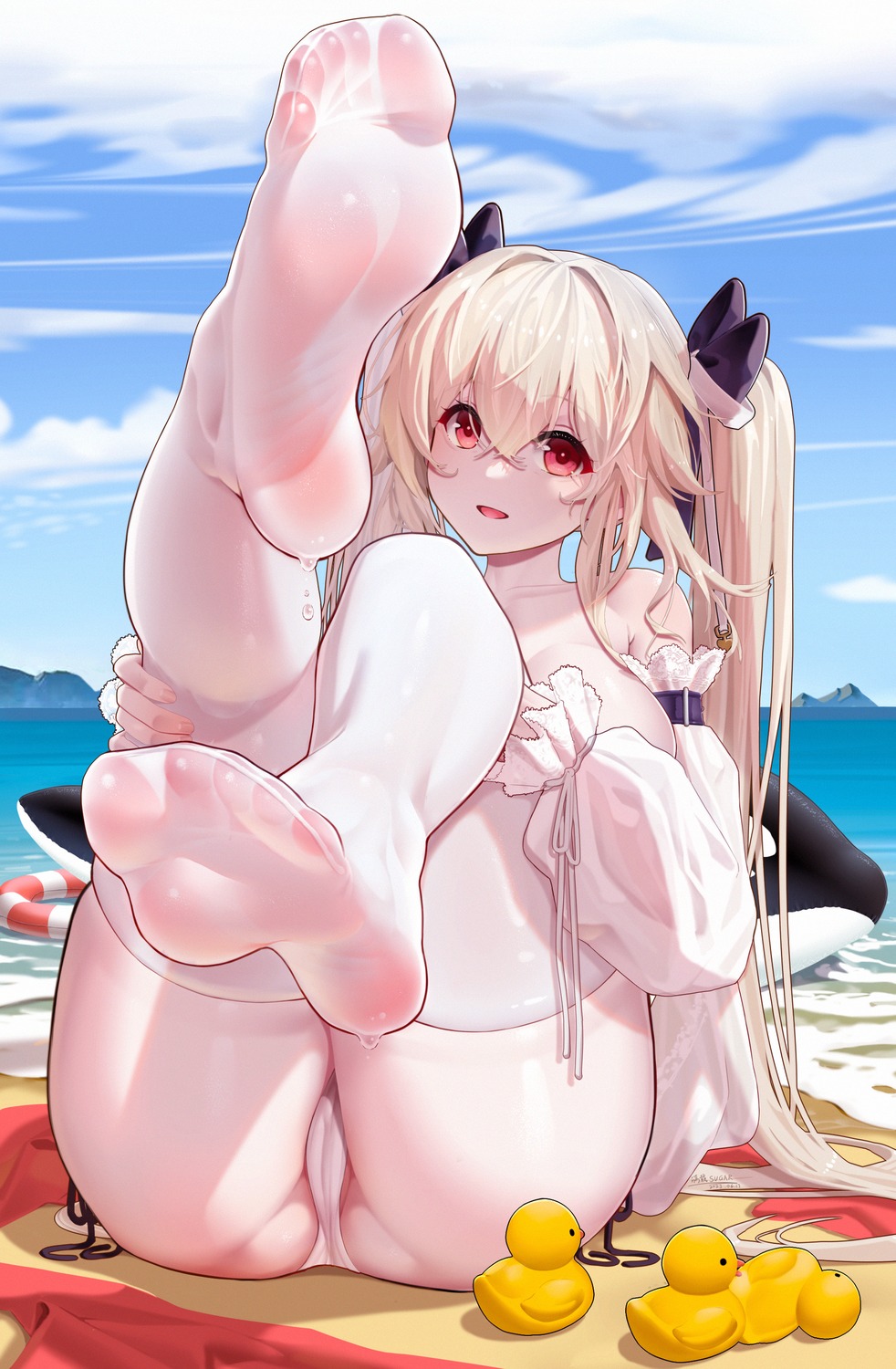 anchorage_(azur_lane) azur_lane bikini cameltoe feet manzai_sugar see_through swimsuits thighhighs thong