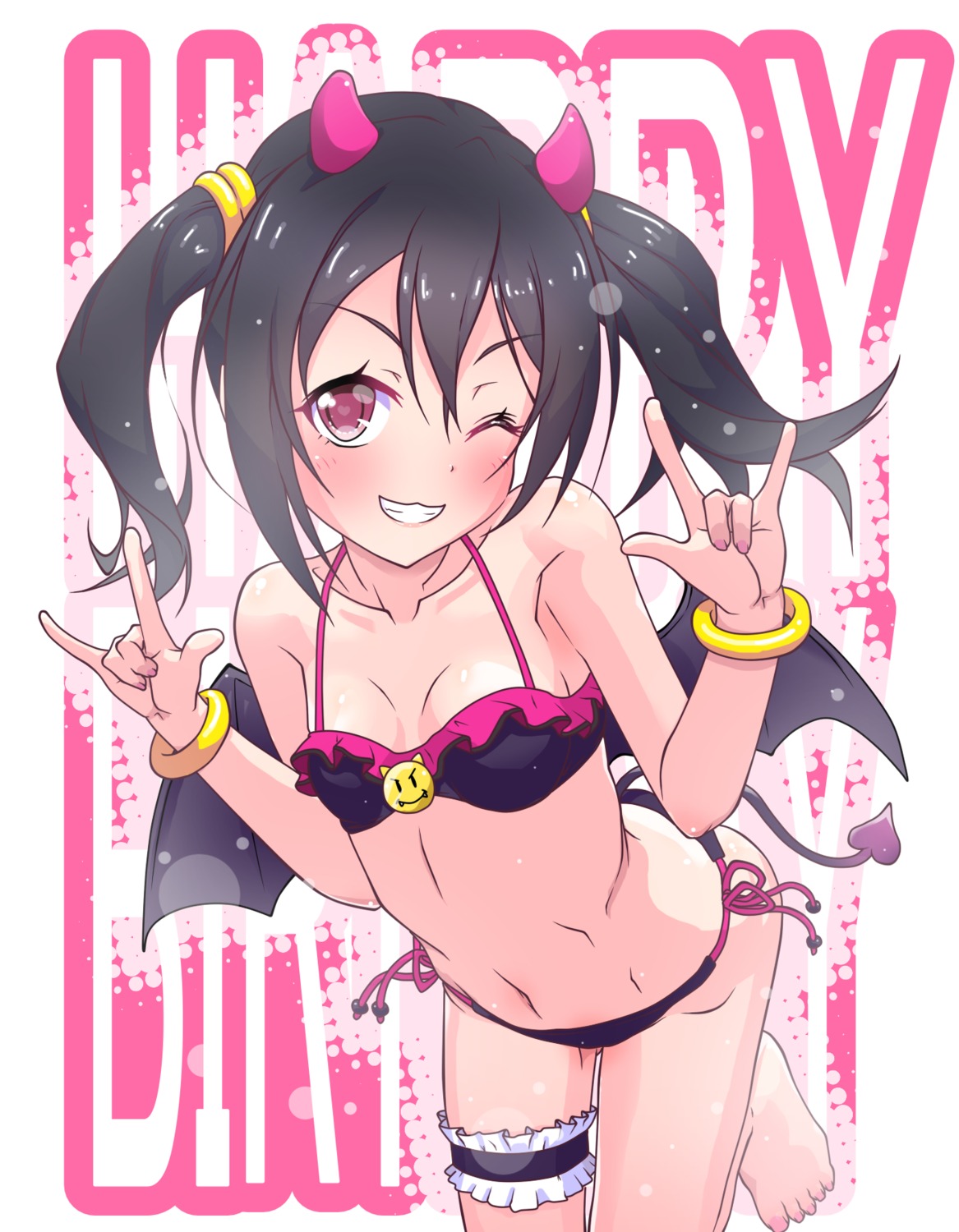 bikini cleavage garter horns k10k love_live! swimsuits tail wings yazawa_nico