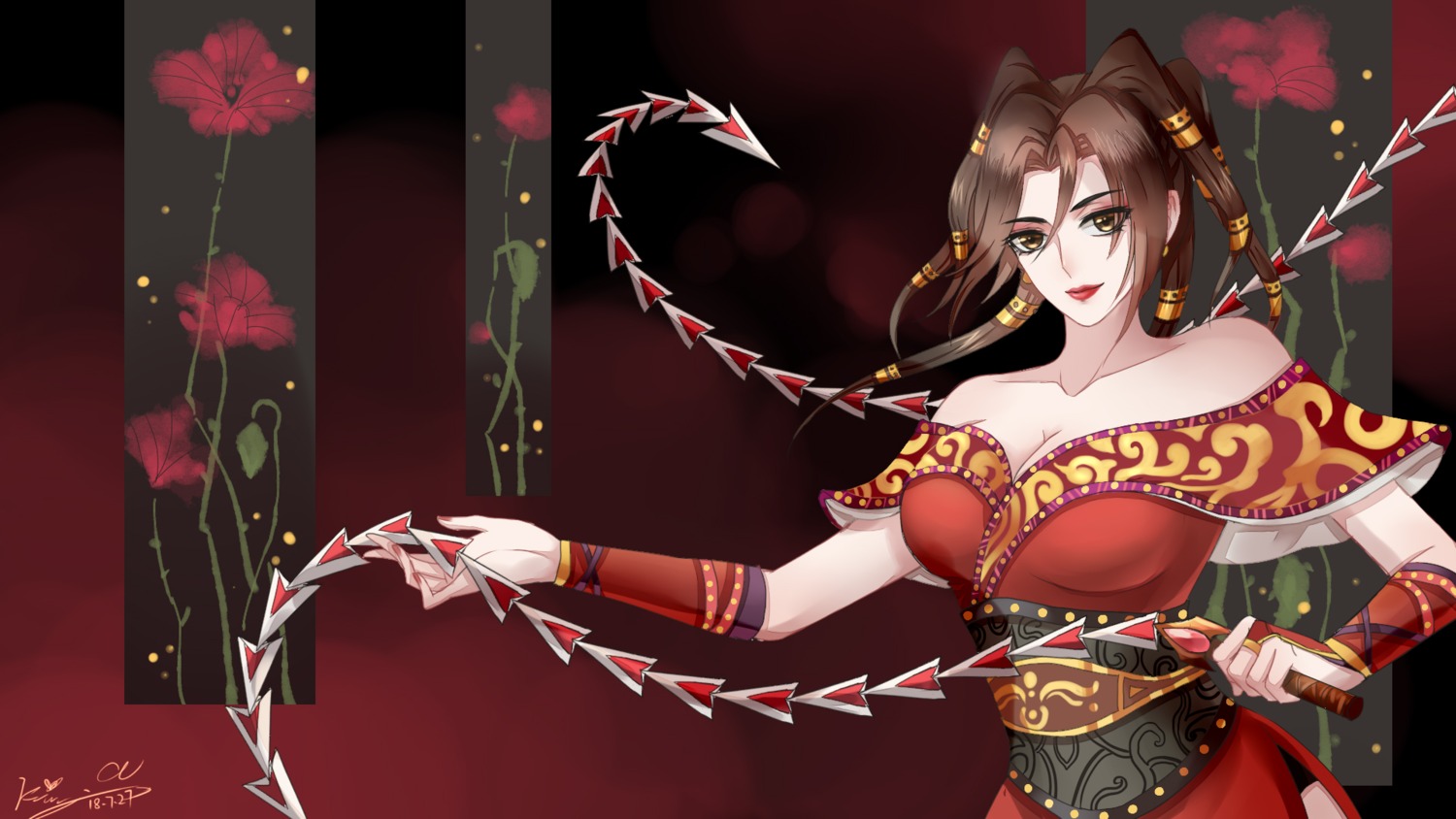 asian_clothes chi_lian cleavage no_bra open_shirt tagme the_legend_of_qin weapon