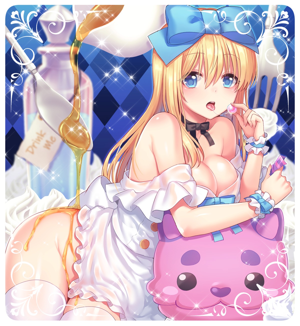 alice alice_in_wonderland cream hoshina_meito naked_apron see_through thighhighs