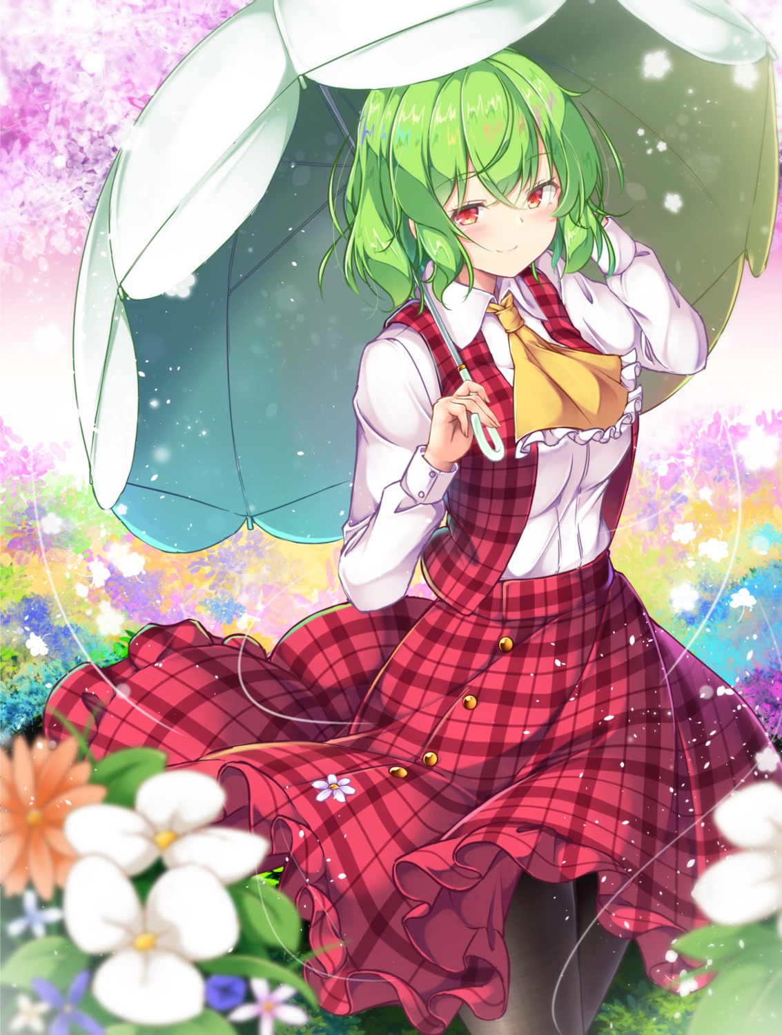 aka_tawashi kazami_yuuka skirt_lift touhou umbrella