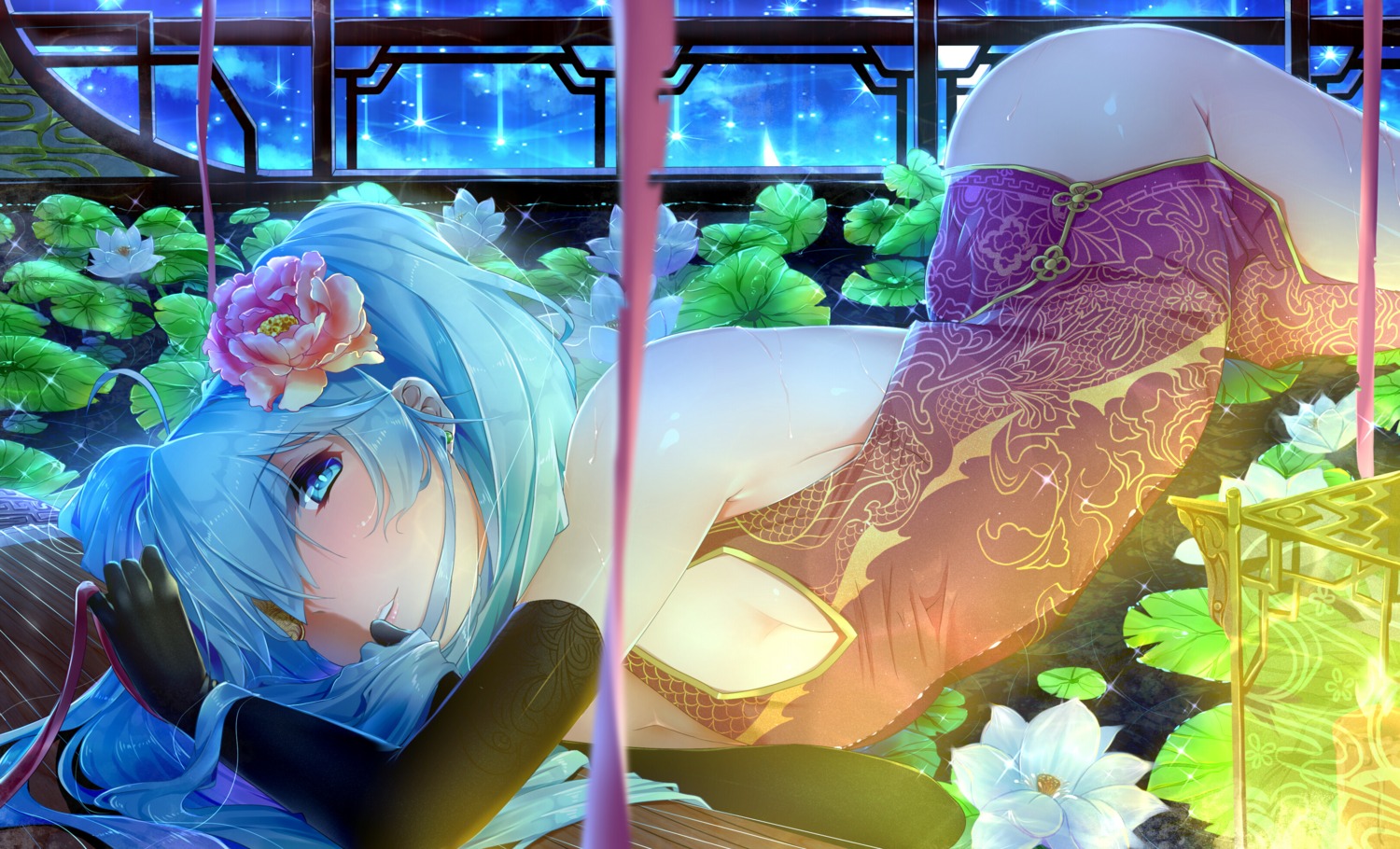 chinadress cleavage hatsune_miku no_bra nopan vocaloid xuanlin_jingshuang