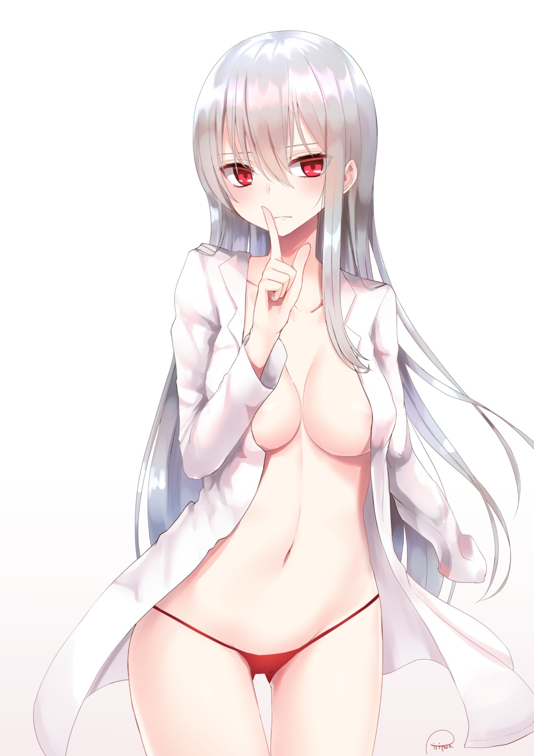 cleavage dress_shirt no_bra open_shirt pantsu piripun