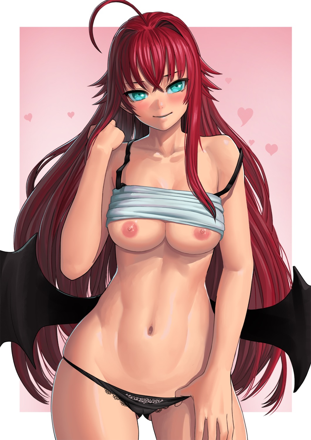 breasts highschool_dxd lasterk nipples no_bra pantsu panty_pull rias_gremory shirt_lift wings