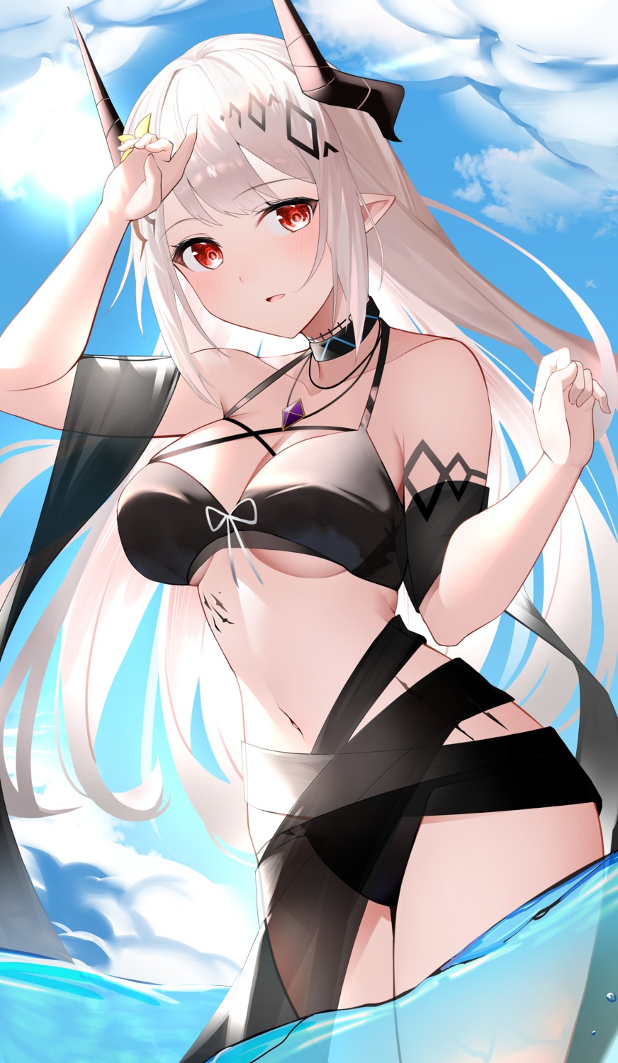 arknights bikini horns mudrock_(arknights) pointy_ears ryuya swimsuits wet