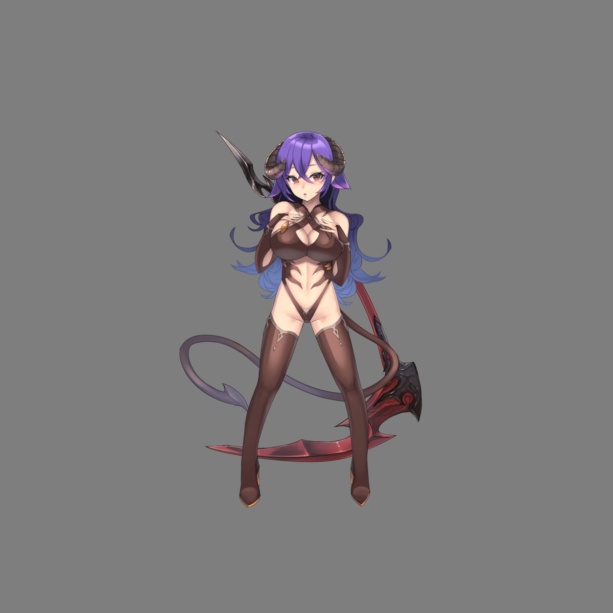 cleavage heels horns hoshi_no_girls_odyssey leotard tail thighhighs transparent_png weapon
