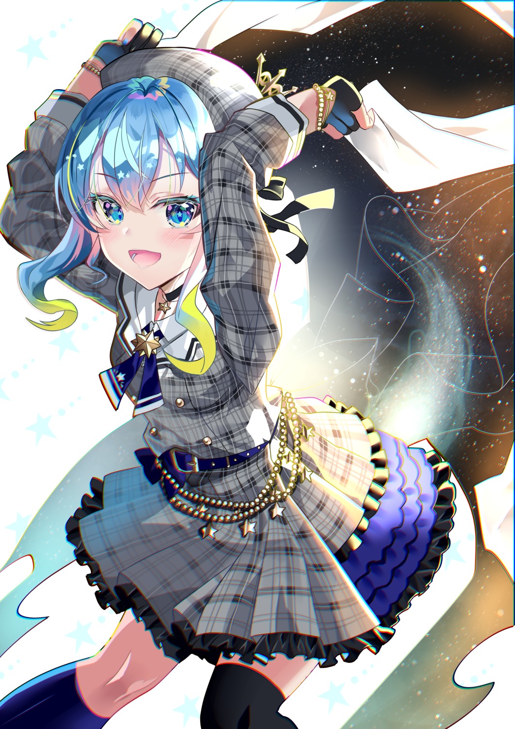 hololive hoshimachi_suisei sho_(runatic_moon) skirt_lift thighhighs