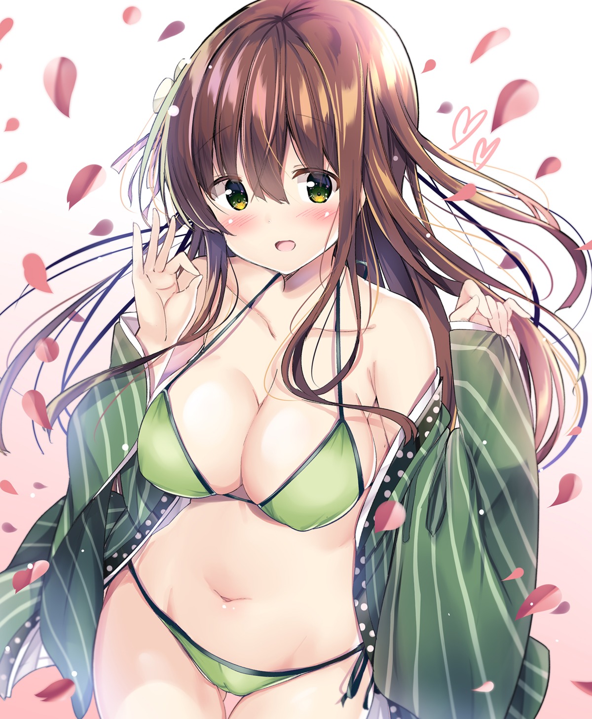 bikini cameltoe erect_nipples gochuumon_wa_usagi_desu_ka? kimono kurou_(quadruple_zero) open_shirt swimsuits ujimatsu_chiya