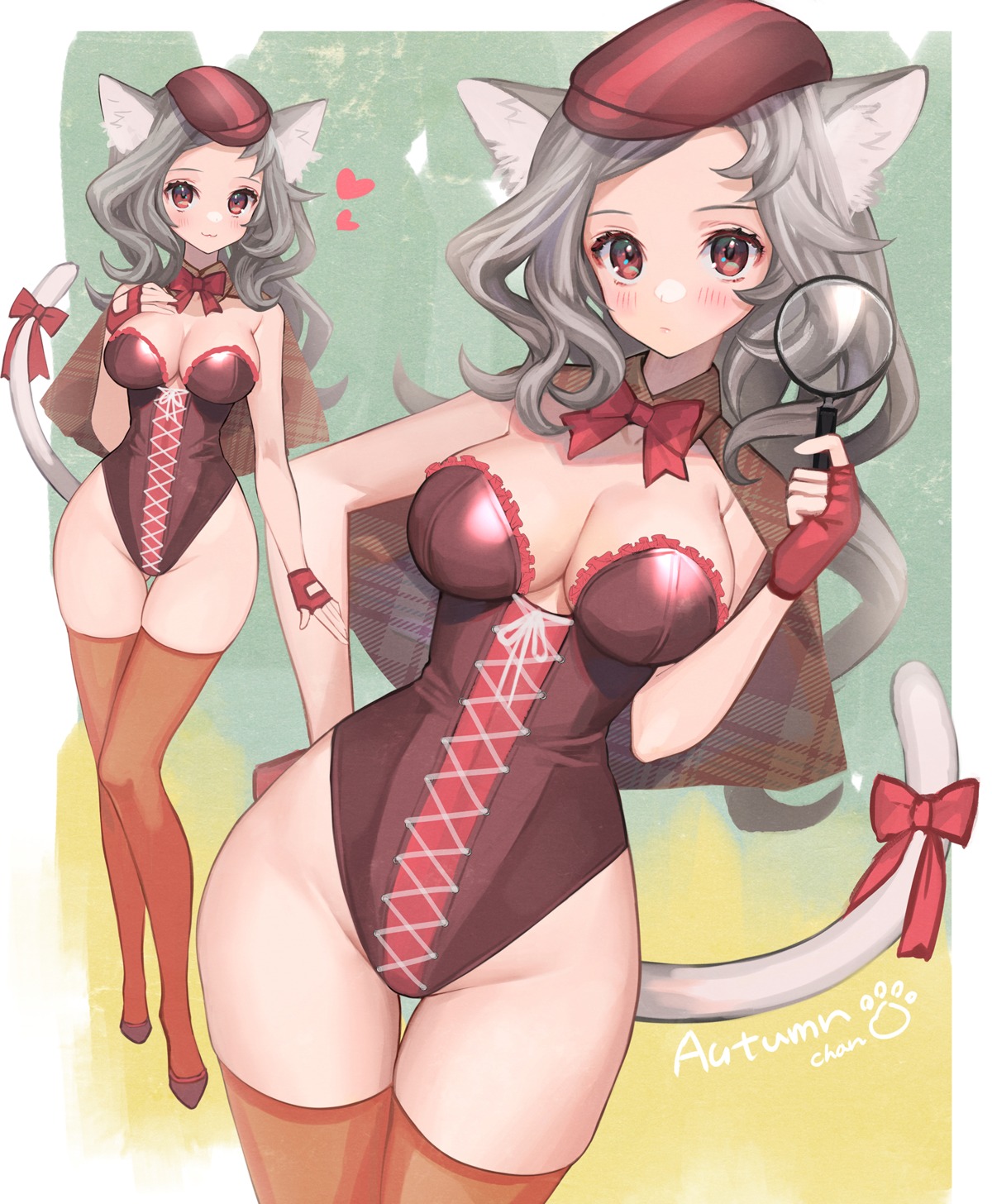 animal_ears hitowa leotard nekomimi no_bra tail thighhighs