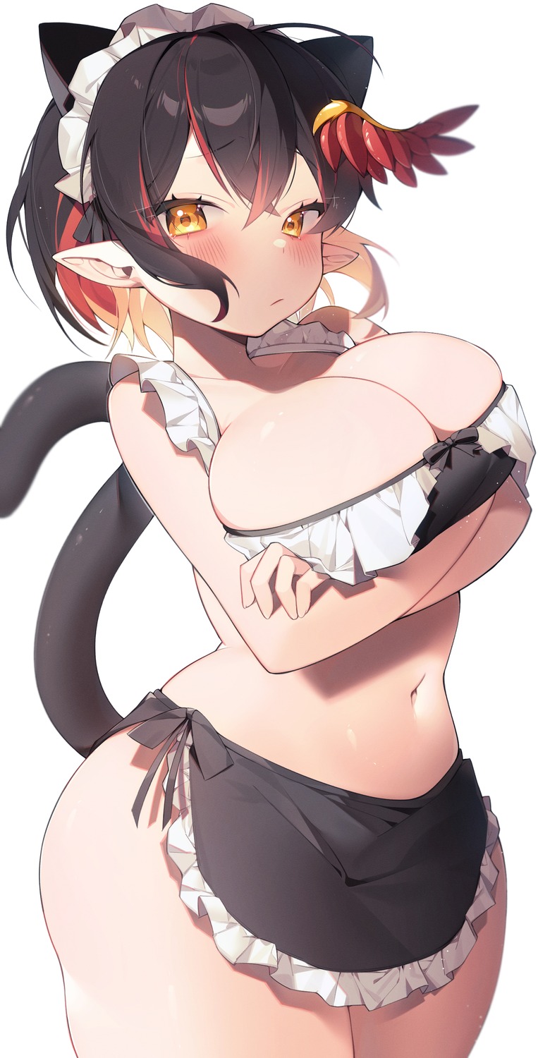 animal_ears maid nekomimi no_bra pointy_ears sen_light tail