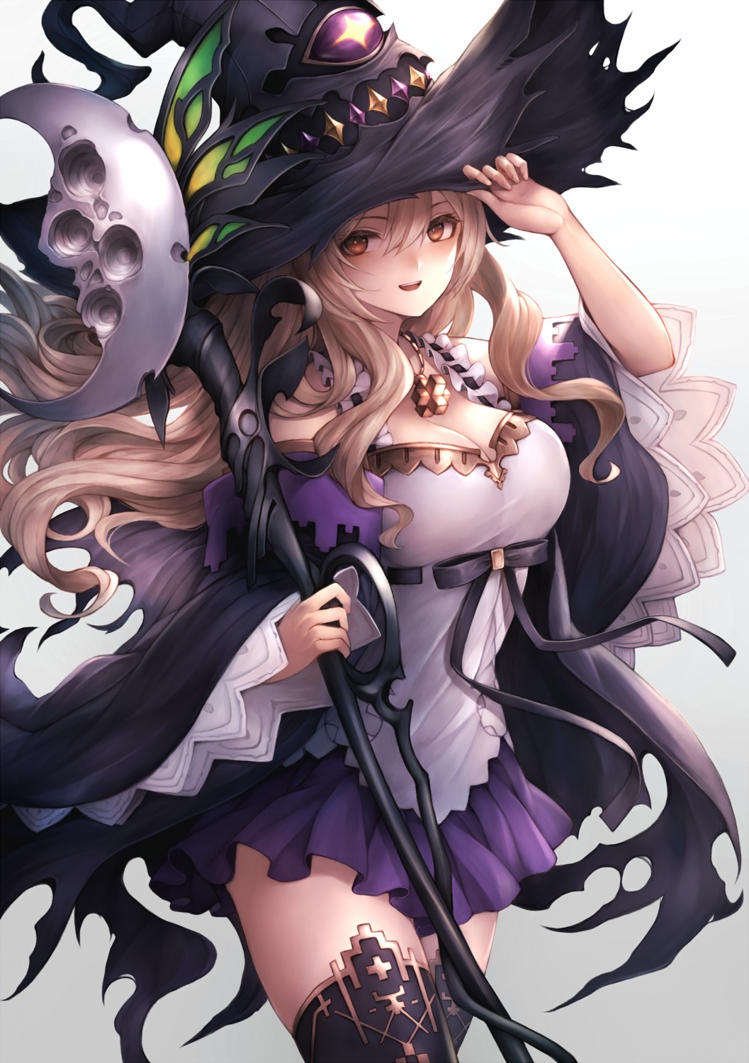 cleavage shadowverse snm_(sunimi) thighhighs torn_clothes weapon witch