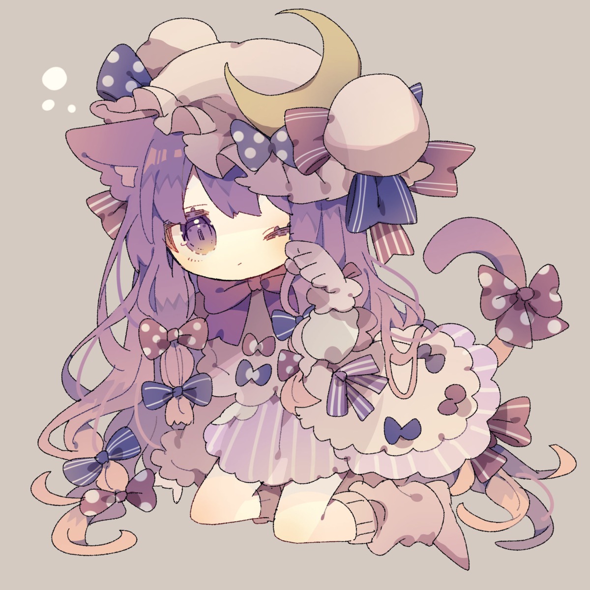 animal_ears chibi dress nekomimi nikorashika patchouli_knowledge tail touhou