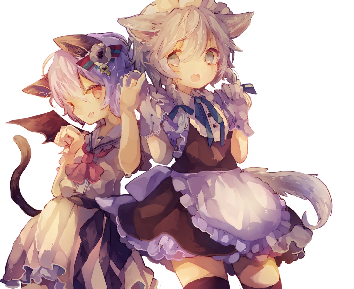 animal_ears cha_goma izayoi_sakuya maid nekomimi remilia_scarlet tail thighhighs touhou wings