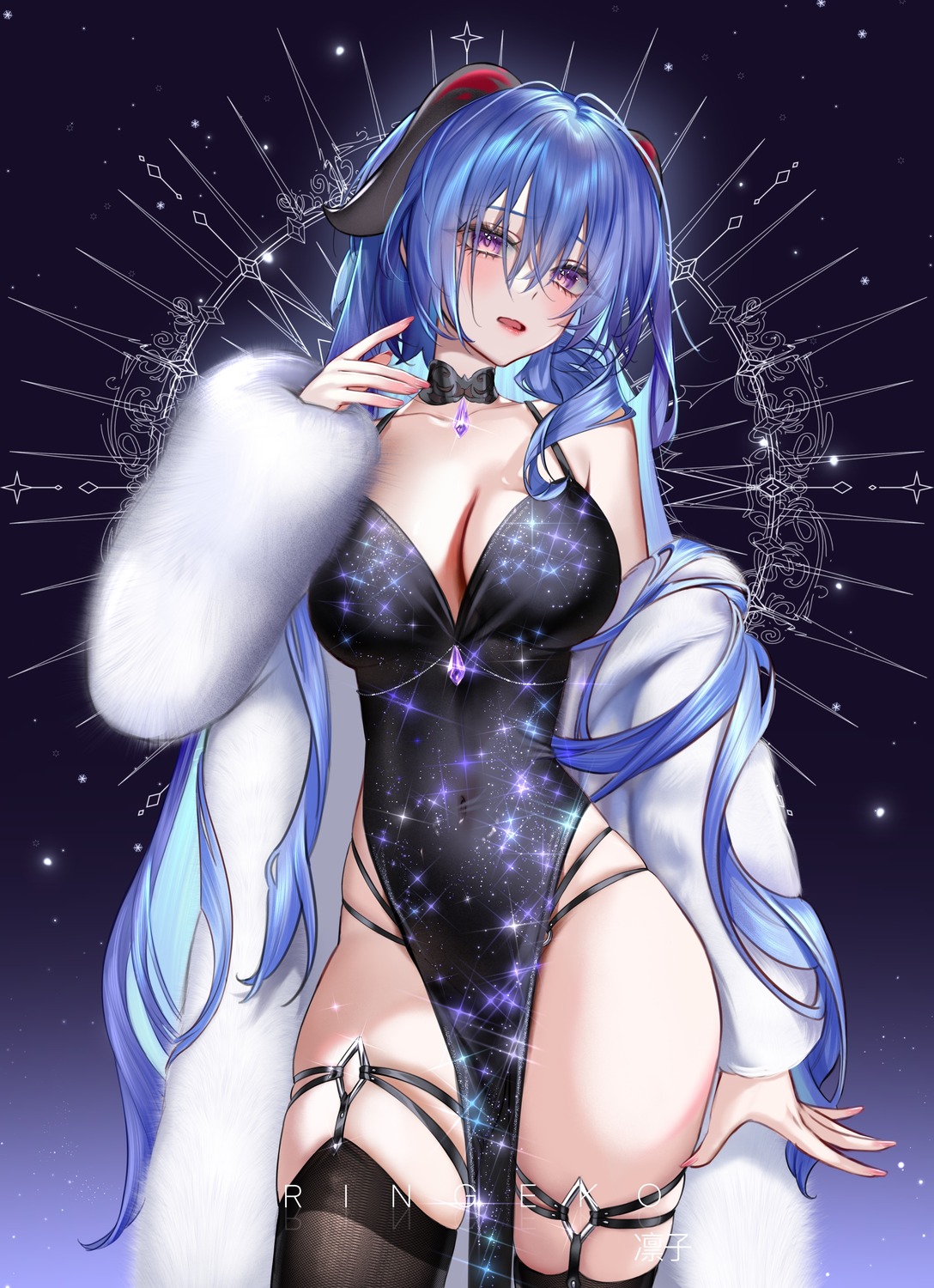 dress ganyu garter genshin_impact horns no_bra ringeko-chan stockings thighhighs