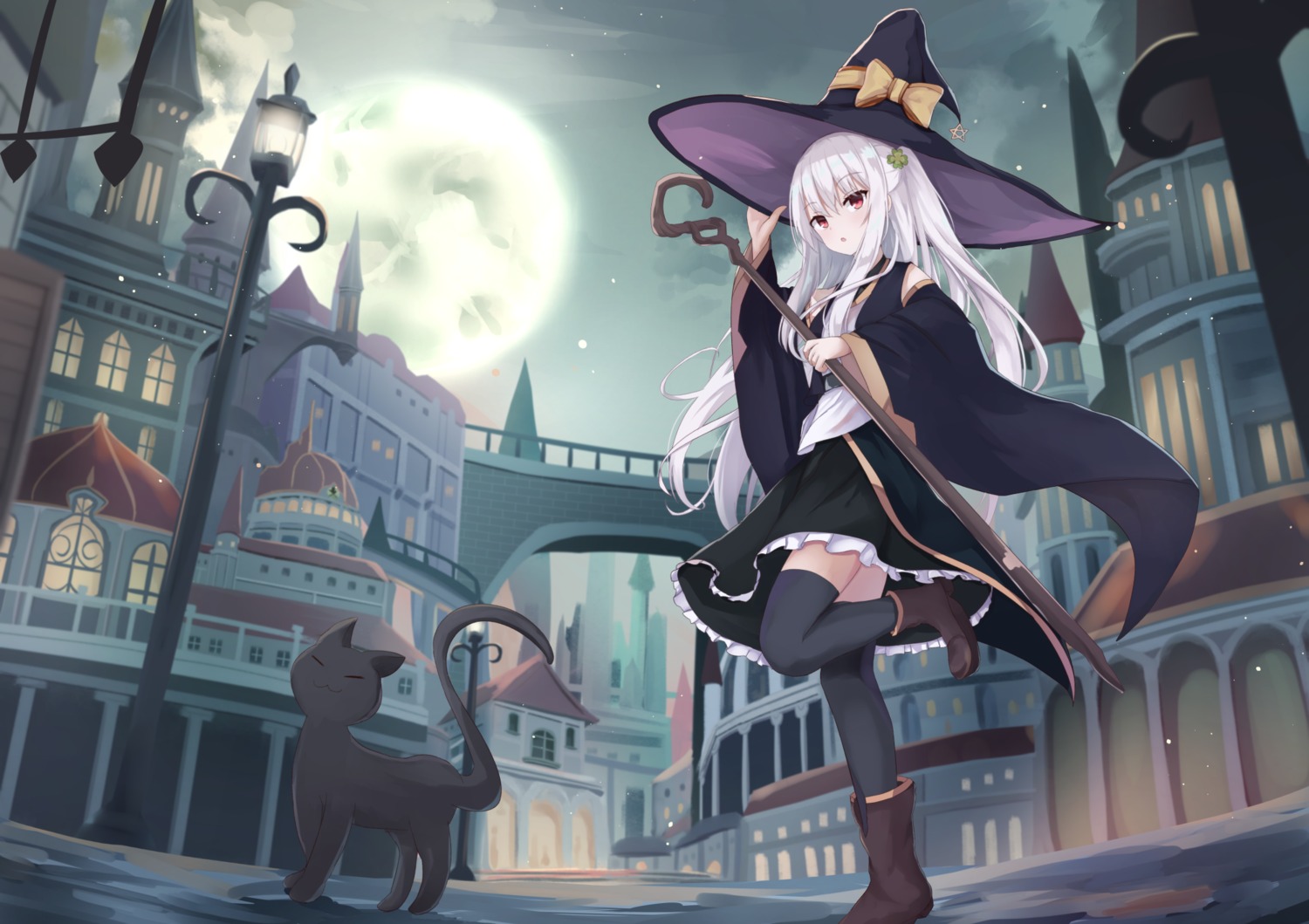 dress heels landscape neko skirt_lift thighhighs touhourh weapon witch