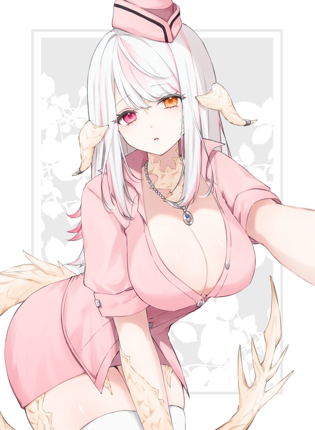 au_ra final_fantasy final_fantasy_xiv heterochromia horns no_bra nurse open_shirt sana_(sanamaru_0w0) tail thighhighs