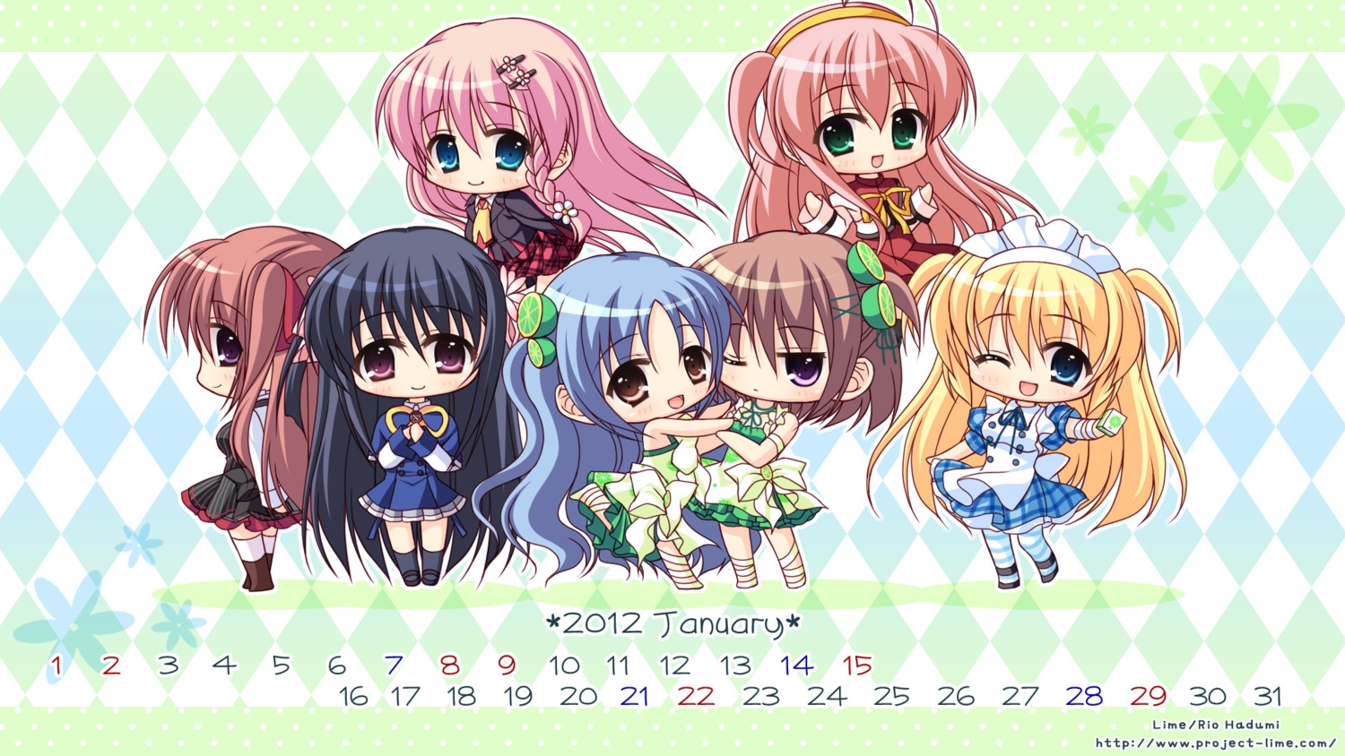 calendar chibi hazumi_rio maid wallpaper