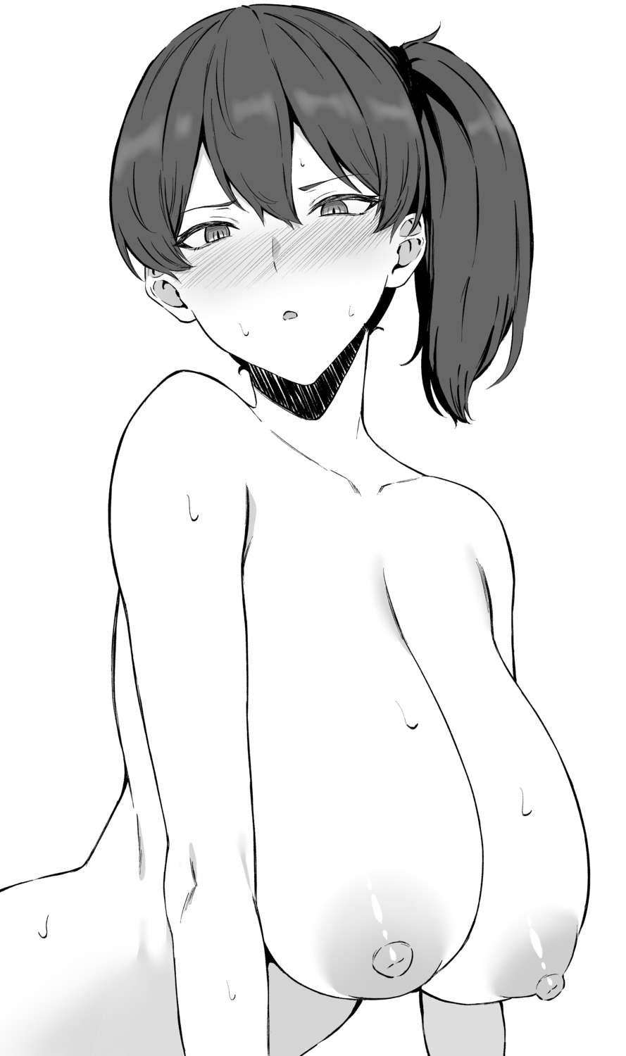 kaga_(kancolle) kantai_collection monochrome nipples takaman_(gaffe) topless wet