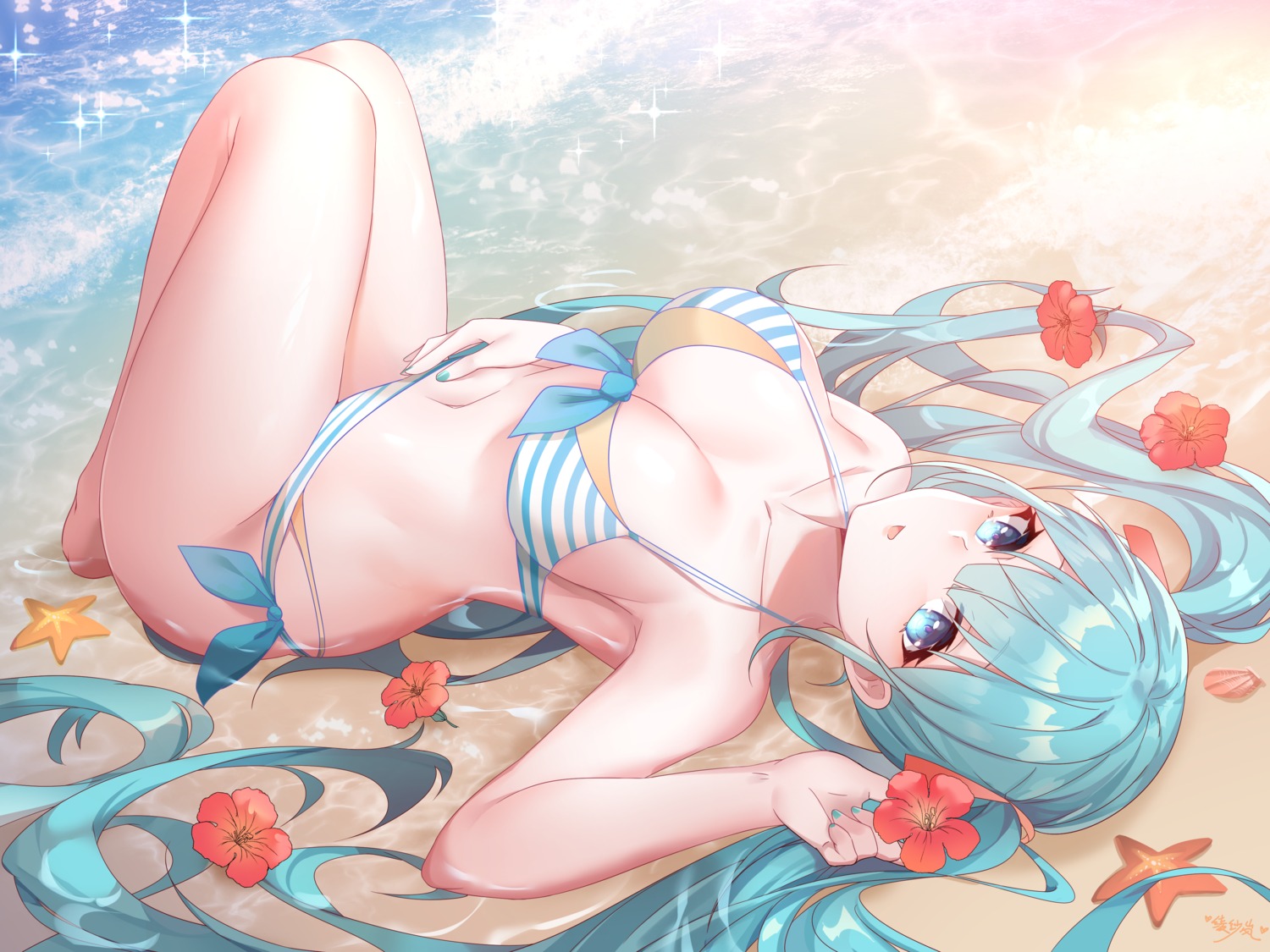 bikini hatsune_miku lingshalan swimsuits vocaloid wet