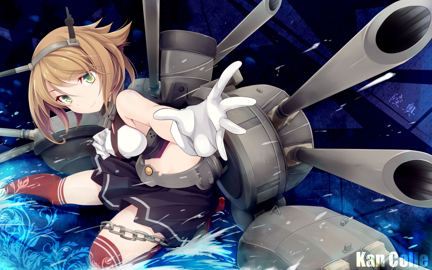 kantai_collection mecha_musume mutsu_(kancolle) ogami_kazuki thighhighs wallpaper