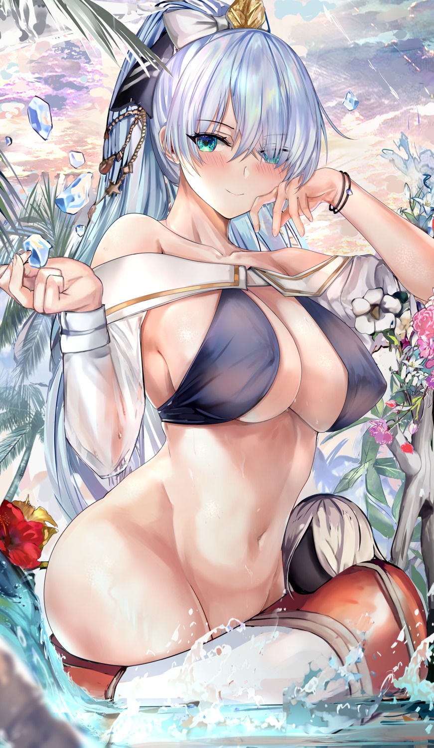 anastasia_(fate/grand_order) bikini_top bottomless erect_nipples fate/grand_order misako see_through swimsuits wet wet_clothes